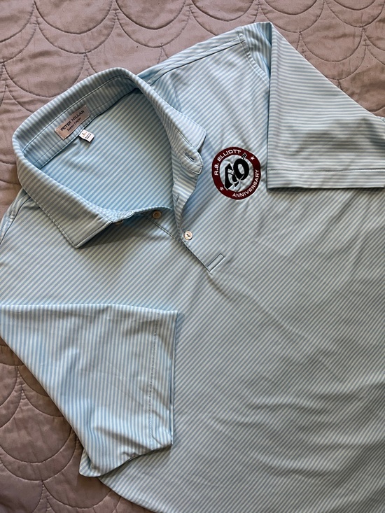 Peter Millar Other - Peter Millar Sky Blue White Pinstripe Polo with Anniversary Patch. Large